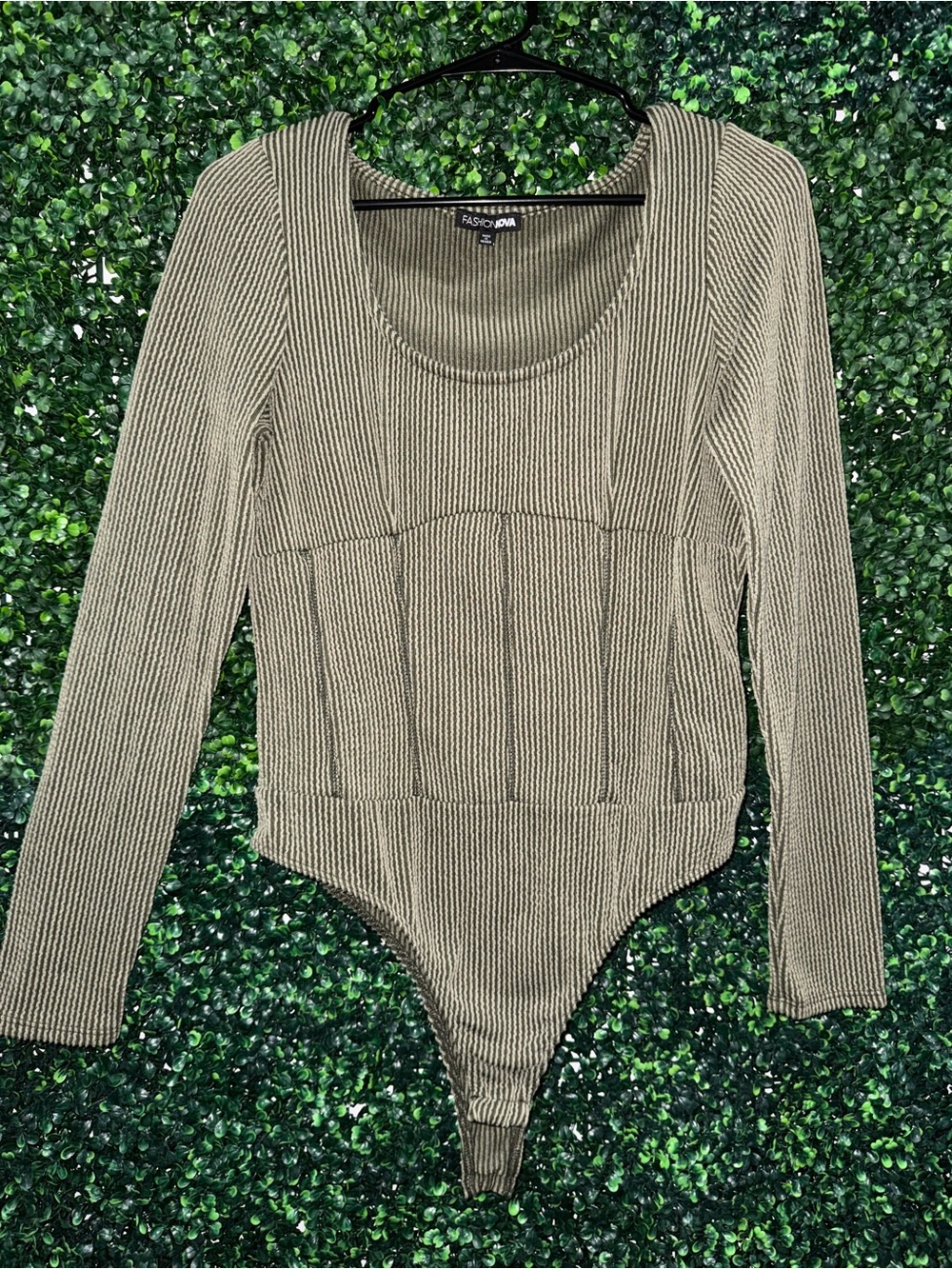 FASHION NOVA Olive Ribbed Scoop Neck Bodysuit — Size XL